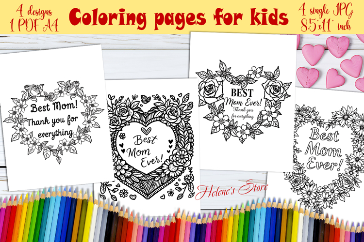 Happy Mothers Day Coloring Book Pages jpeg | Heart for mom