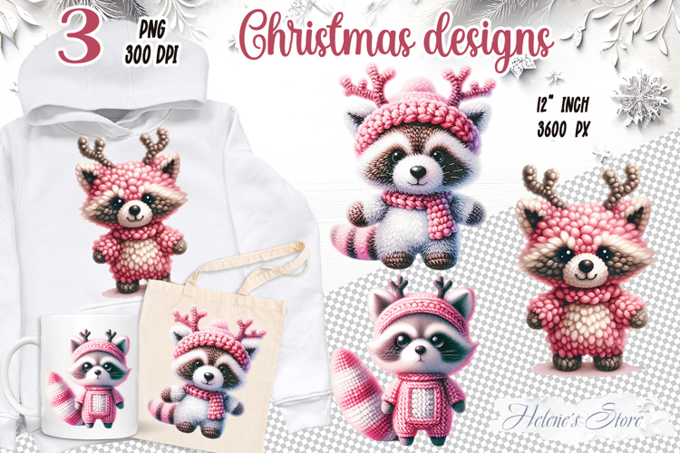 Pink Christmas crochet yarn toy clipart|Cute sublimation png