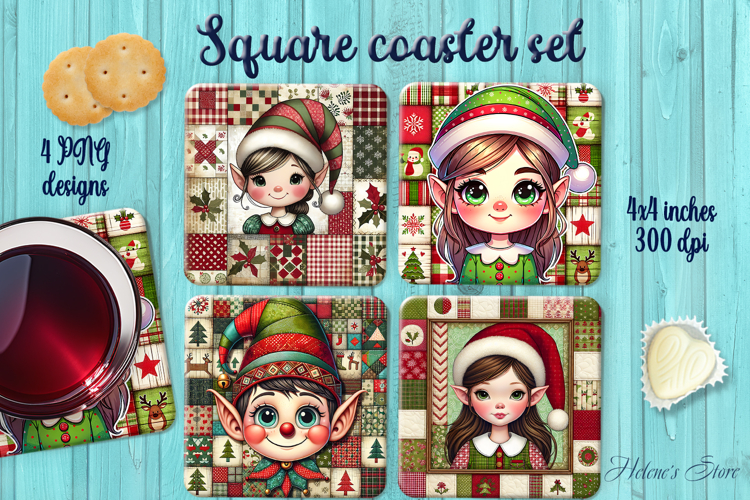 Christmas Rustic Patchwork square coasters wrap sublimation