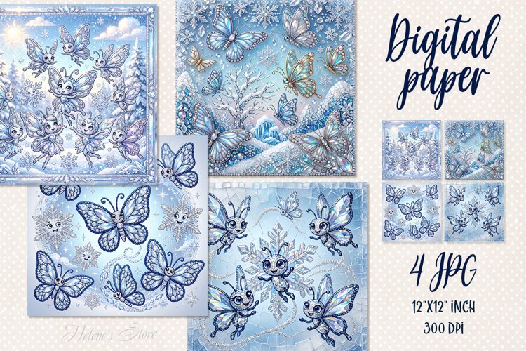 Whimsical Butterfly-Snowflake digital papers scrapbooking example image 1