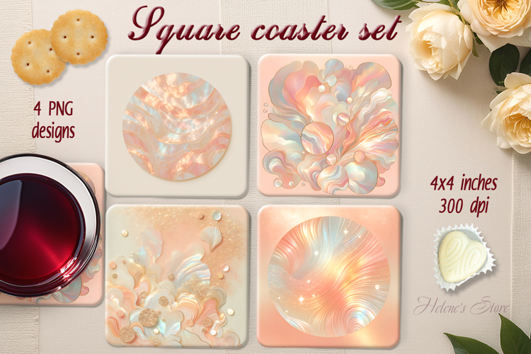 Pastel orange abstract square coaster sublimation png