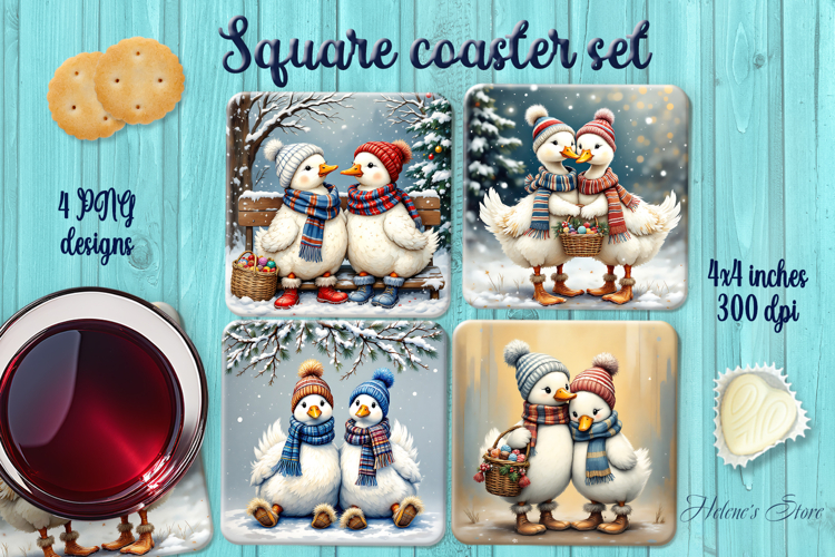 Funny Christmas goose square coasters wrap sublimation png