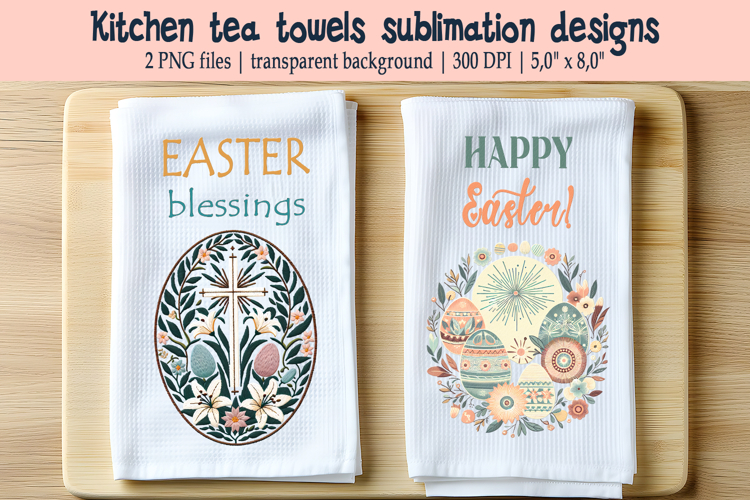 Easter cross with flowers kitchen tea towel sublimation png