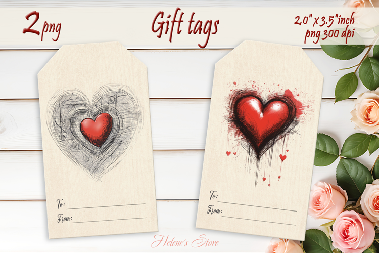 Cute hearts Gift Tags| Scetch heart labels| Love label png