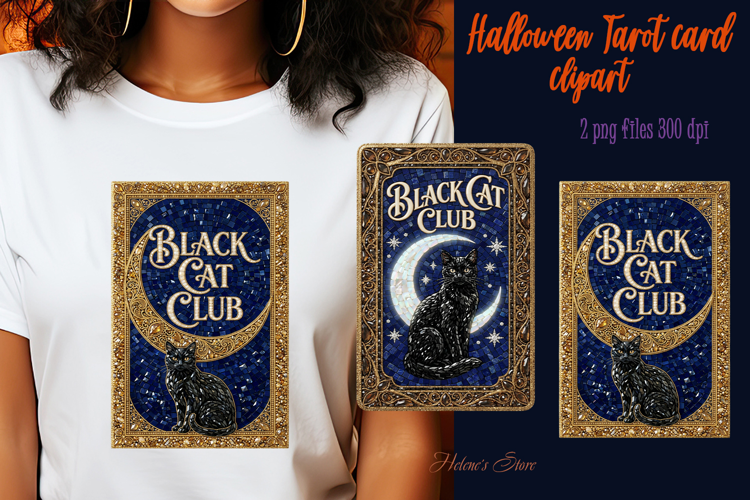 Black Cat Club sublimation design|Halloween Tarot card png