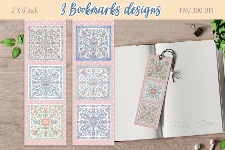 Pastel floral pattern Printable bookmark png |3 Book craft
