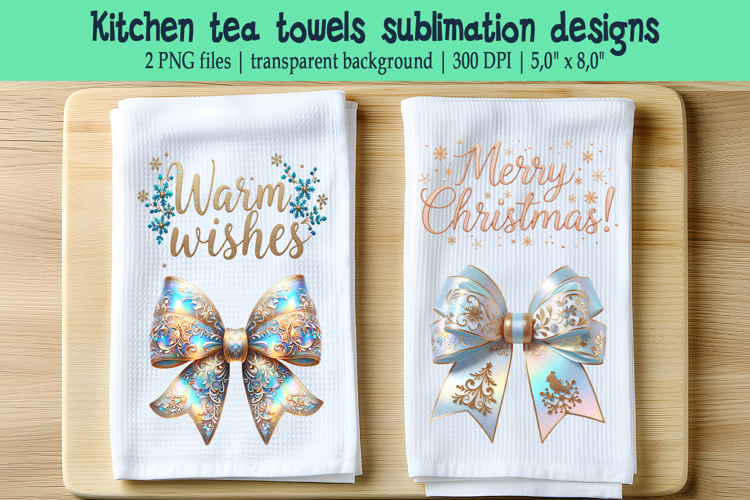 Christmas Coquette bows sublimation kitchen tea towel png