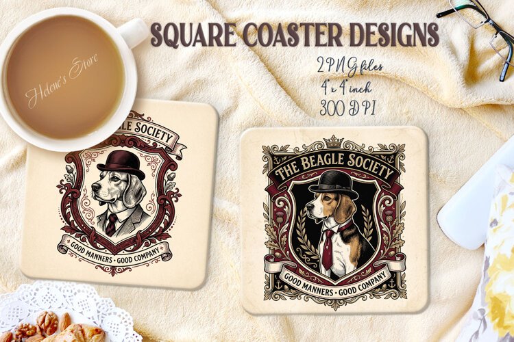 Vintage Gentlemen Dog square coasters sublimation design png example image 1