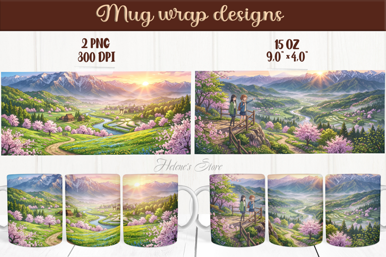 Mountains mug wrap sublimation | Spring camping mug wrap png