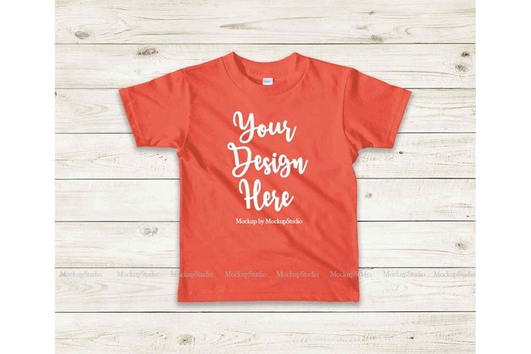 Kids Orange Tshirt Mockup, Toddler Shirt Flat Lay Mock