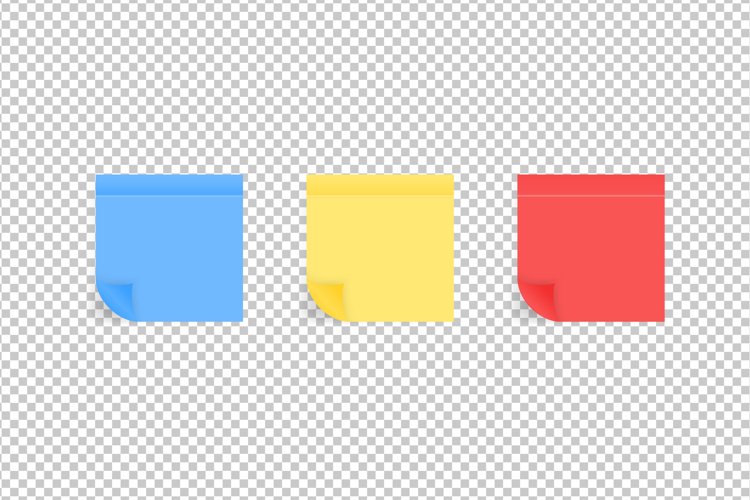 Set of color sheets of note papers. Realistic sticky notes.