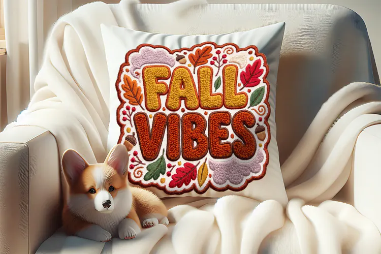 Fall Vibes Chenille Embroidered Patch Puffy Clipart PNG