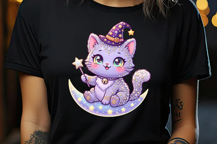 Cute Halloween clipart | Kawaii lilac cat sublimation design