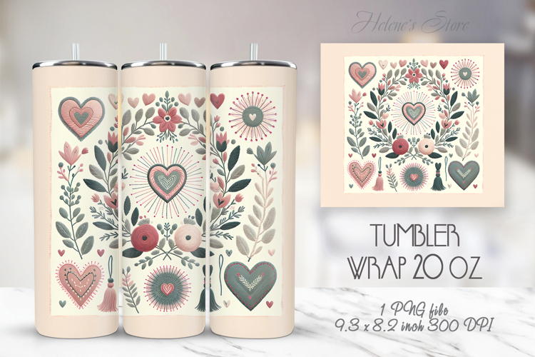 Pastel heart & flowers straight skinny tumbler 20 oz wrap