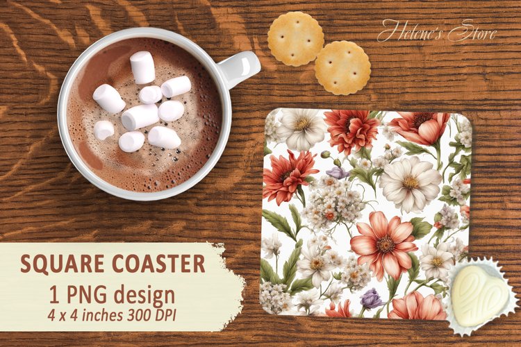 Floral bouquet square coaster | Coaste square sublimation