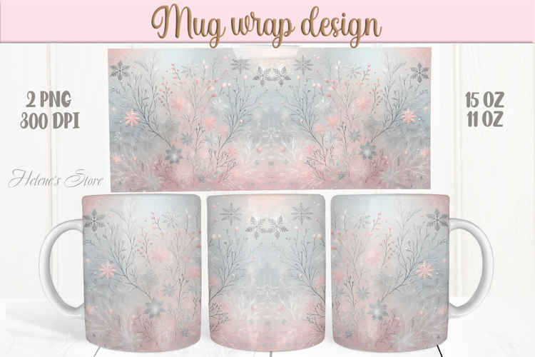 Pastel Christmas mug wrap png |Snowflakes mug sublimation