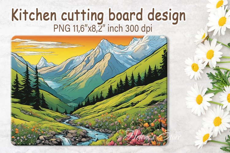 Mountains river cutting board | Cutting board sublimation