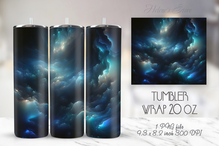 Bright clouds blue tumbler 20 oz wrap sublimation design png