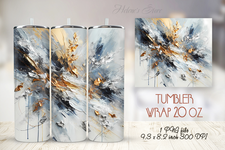 3D strokes gold & black paint straight tumbler 20oz wrap png