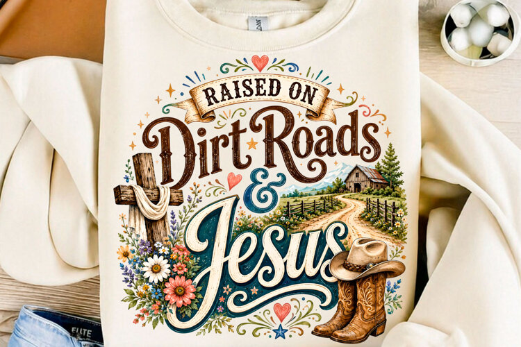Raised on Dirt Roads Jesus PNG example image 1