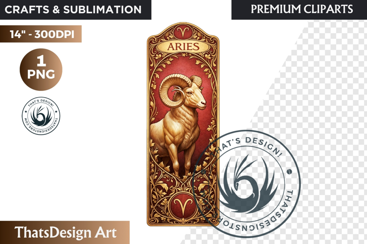 Aries Art Nouveau Zodiac Clipart Astrology Bookmark PNG