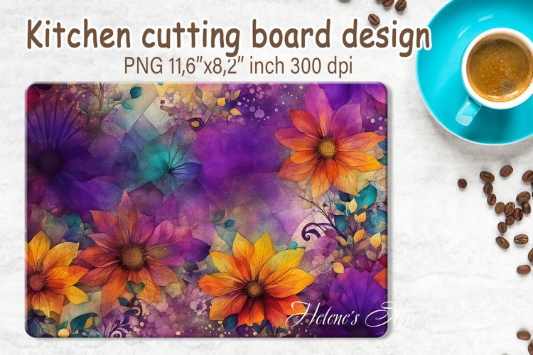 Watercolor flowers pattern design cutting board sublimation