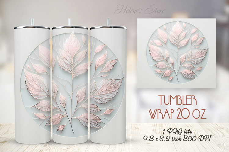Silver watercolor leaves straight tumbler 20oz wrap designs