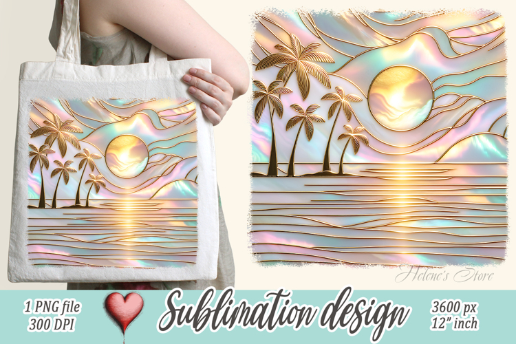 Gold summer beach palm tree sublimation designs |Pearl ocean