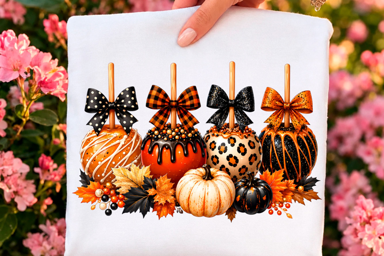 Halloween Caramel Apple Bows PNG example image 1