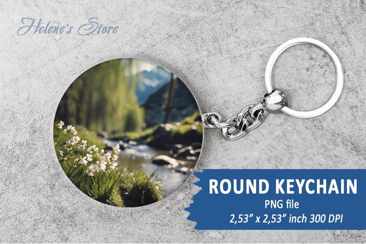Mountains round keychain sublimation | Spring Car coaster example image 1