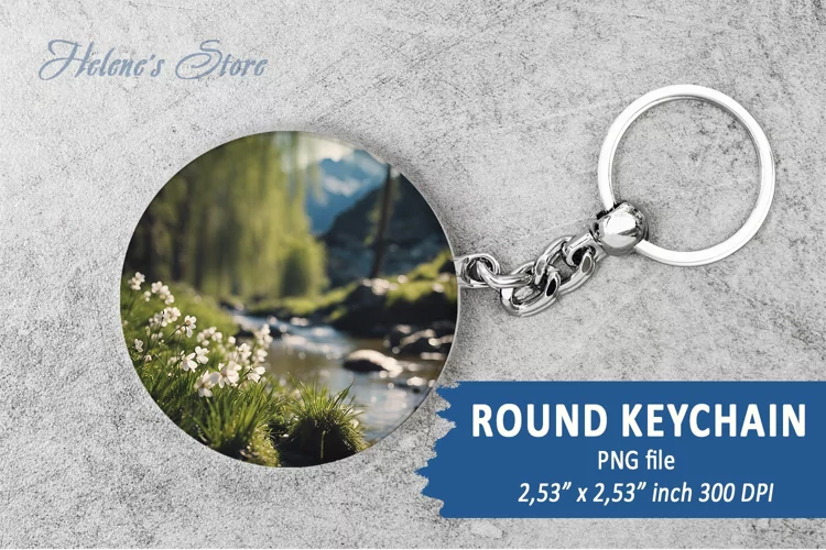 Mountains round keychain sublimation | Spring Car coaster