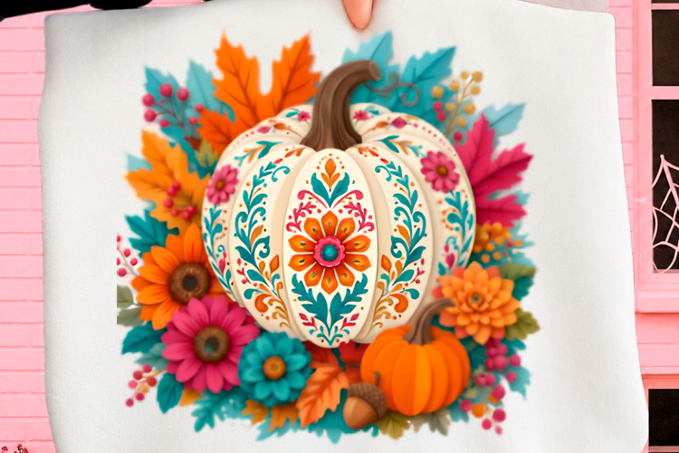 Colorful Folk Floral Pumpkin Png