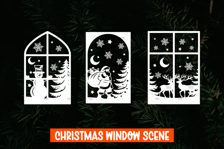 3 Christmas Window decal SVG, Christmas Window Display SVG