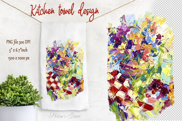Abstract bouquet design | Farmhouse kitchen towel png