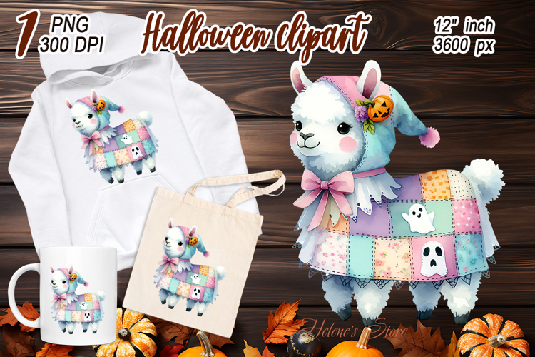 Cute Patchwork Ghost Llama clipart png | Fall Animals design
