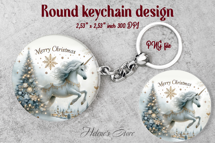 Christmas round keychain design|Magic unicorn Car coaster