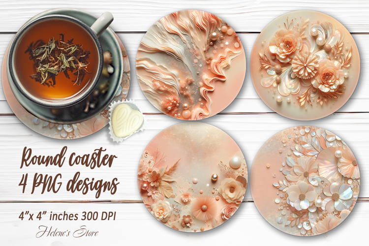 Pastel send pearl floral round coaster sublimation png