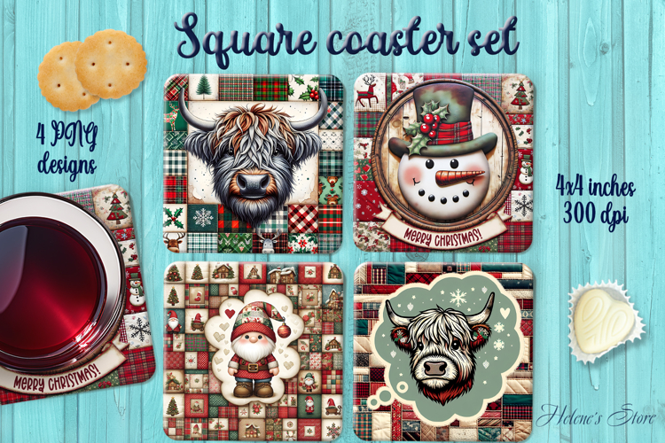 Christmas Rustic Patchwork square coasters wrap sublimation