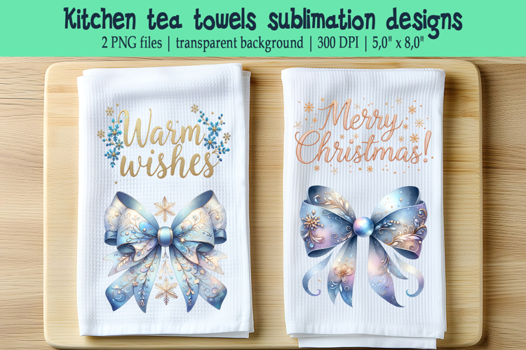 Christmas Coquette bows sublimation kitchen tea towel png