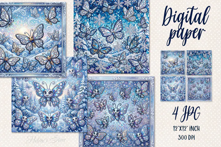 Whimsical Butterfly-Snowflake digital papers scrapbooking