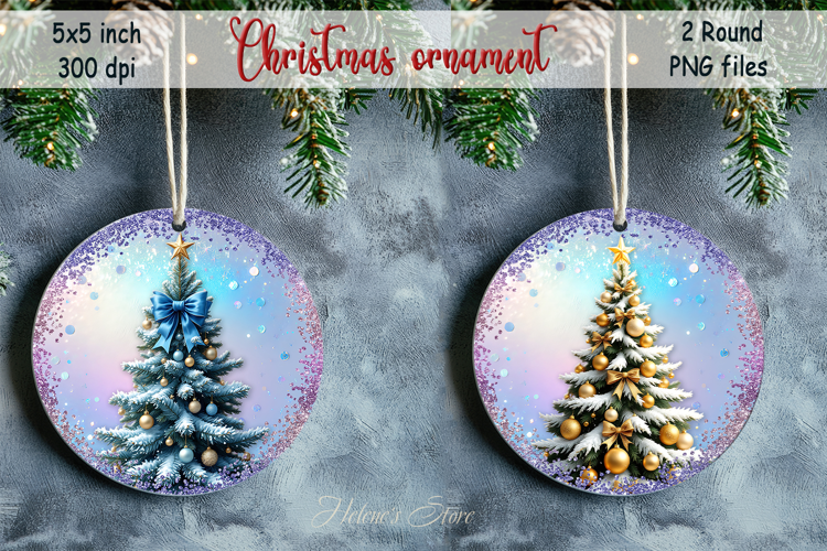 Cute Christmas tree round ornament sublimation designs png