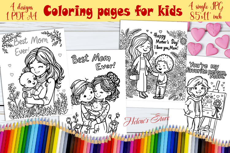 Happy Mothers Day Coloring Book Pages jpeg | Gift for mom