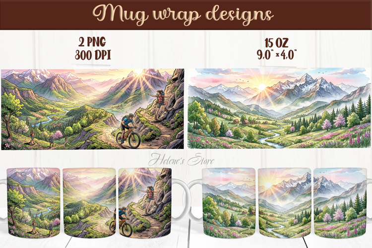 Mountains mug wrap sublimation | Spring camping mug wrap png