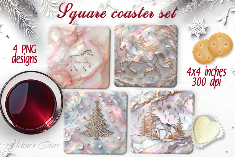 Magic Christmas horse square coaster sublimation designs png