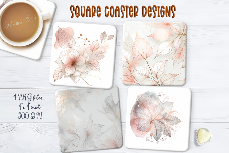 Pink autumn leaves square coasters png |Luxury floral design