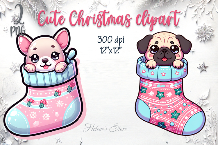 Christmas cute dogs in socks clipart| Winter t shirt designs