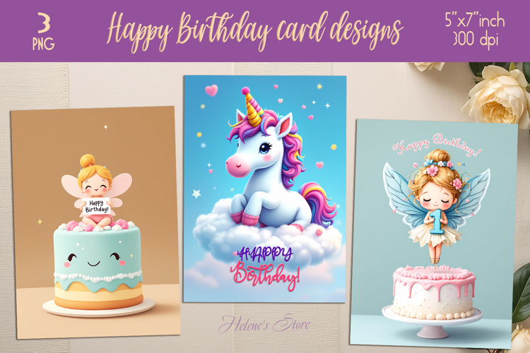 Cute fairy on cake greeting card design|Happy Birthday cards
