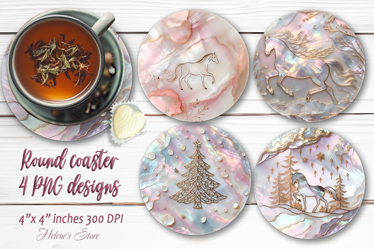 Magic Christmas horse round coaster sublimation designs png