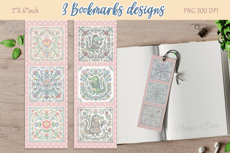 Pastel floral pattern Printable bookmark png |3 Book craft