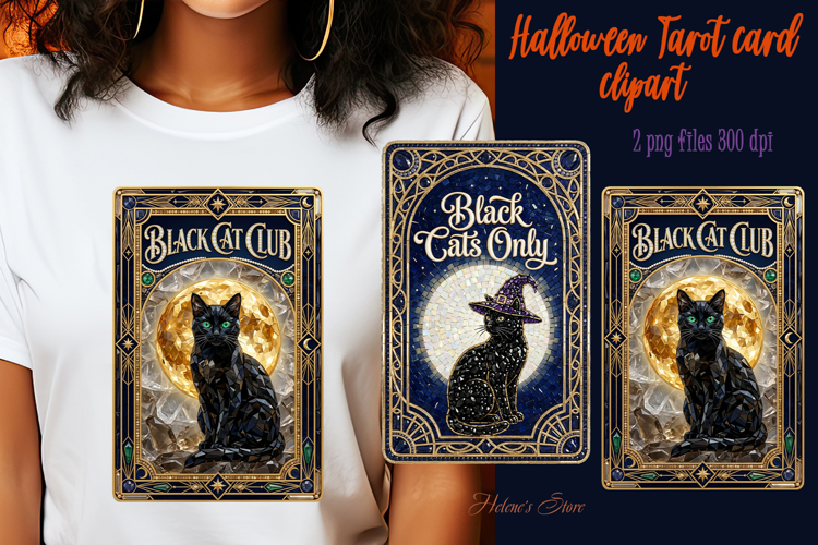 Black Cat Club sublimation design|Halloween Tarot card png